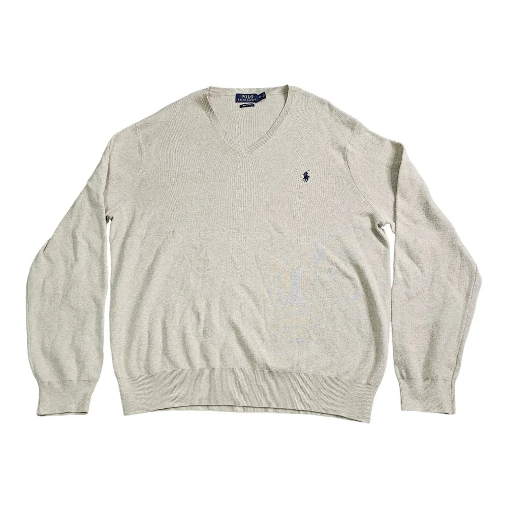 Polo Ralph Lauren Sweater Mens XL Beige Pima Cotton V-Neck Long Sleeve Heather